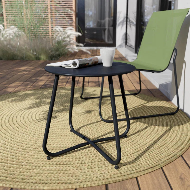 Steel Patio Side Table, Weather Resistant Outdoor round End Table